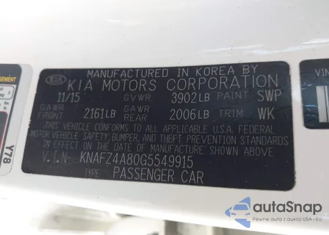 2016 Kia Forte Ex из США, поврежденный, VIN KNAFZ4A80G5549915